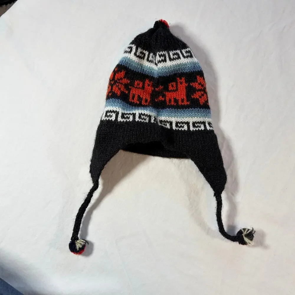 Handmade baby chullo alpaca hat from Peru. beanie, winter hat, tassels, knit cap